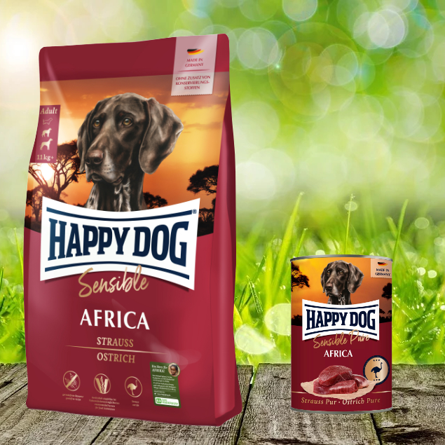 Happy Dog Supreme Sensible Africa + Happy Dog Sensible Pure Africa (Strauß) geschenkt Happy Dog Supreme Sensible Africa + Happy Dog Sensible Pure Africa (Strauß) geschenkt