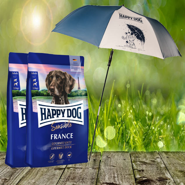 Happy Dog Sensible France 2 x 11 kg + HD / HC XXL Sonnen- und Regenschirm