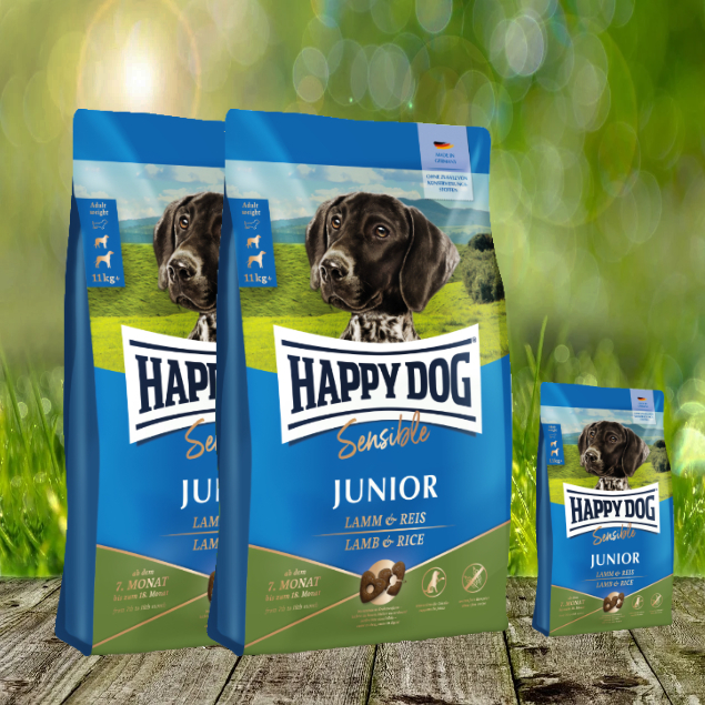 Happy Dog Sensible Junior Lamm & Reis - Optimale Versorgung deines Junghundes - 2 x 10 kg + 4 kg