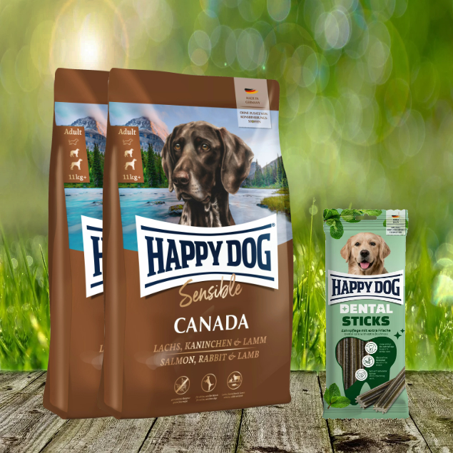 Happy Dog Supreme Sensible Canada 2 x 11 kg + Happy Dog Dental Sticks *geschenkt*