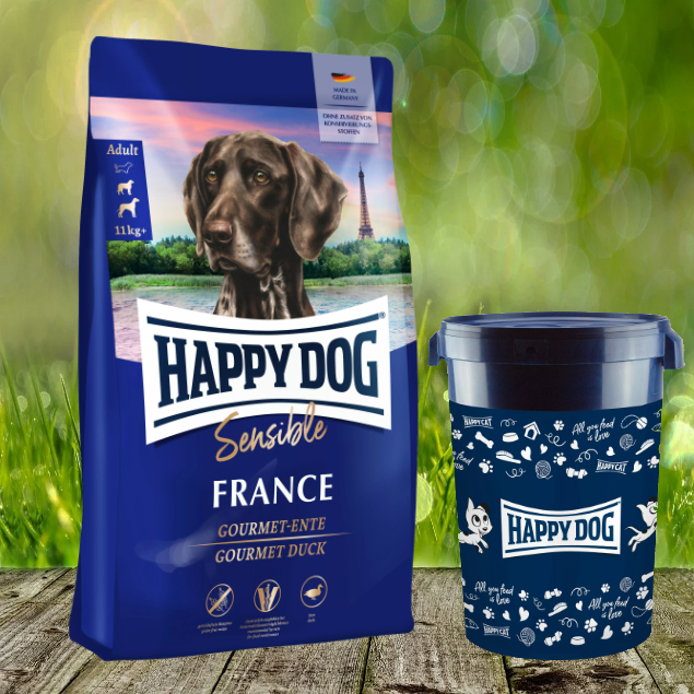 Happy Dog Sensible France 11 kg inkl. Happy Dog Futtertonne 43 Liter