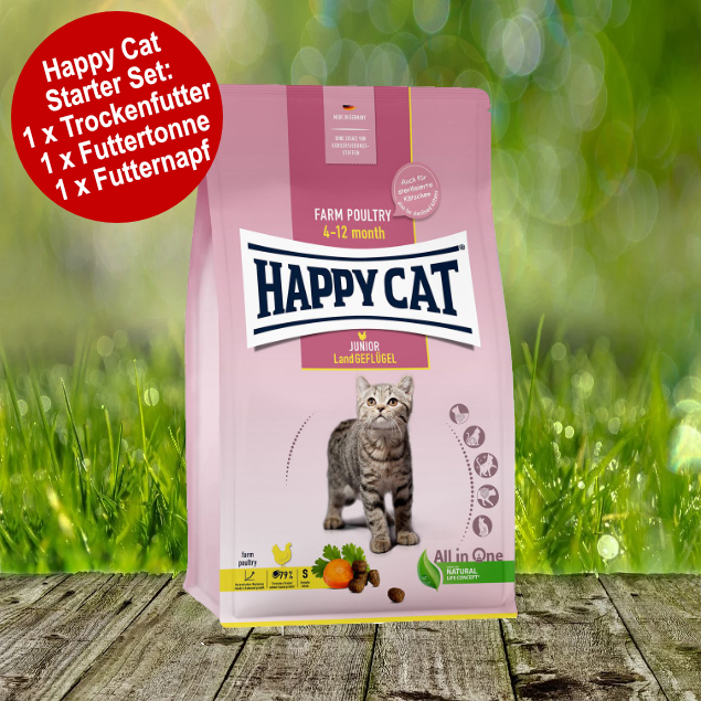 Happy Cat Young Junior Land-Geflügel Starter-Set inkl. Futtertonne und Futternapf Happy Cat Young Junior Land-Geflügel Starter-Set inkl. Futtertonne und Futternapf