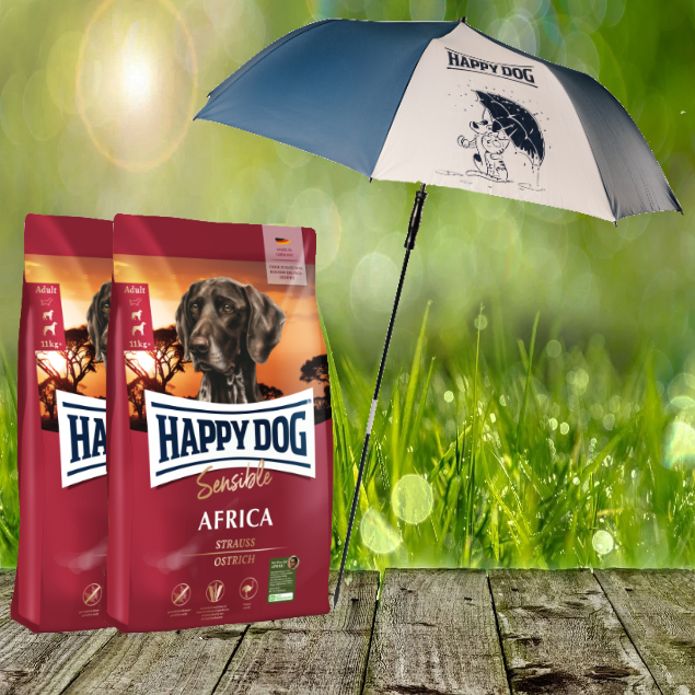 Happy Dog Supreme Sensible Africa 2 x 12,5 kg + HD / HC XXL Sonnen- und Regenschirm