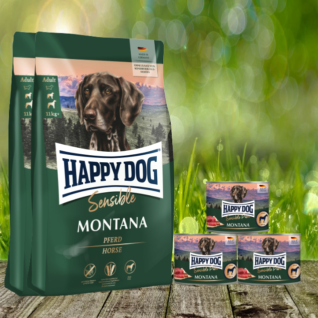 Happy Dog Montana 2 x 10 kg + Sensible Pure Montana 3 x 200 g geschenkt Happy Dog Montana 2 x 10 kg + Sensible Pure Montana 3 x 200 g geschenkt