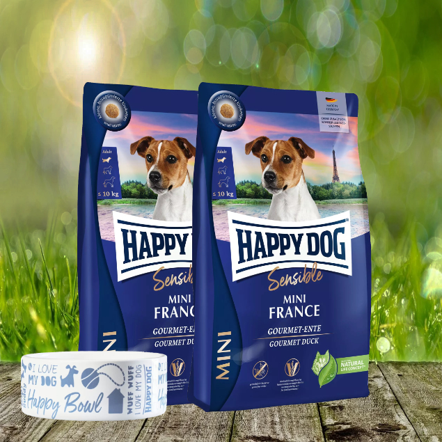 Happy Dog Sensible Mini France 2 x 4 kg + Happy Dog Futternapf geschenkt Happy Dog Sensible Mini France 2 x 4 kg + Happy Dog Futternapf geschenkt