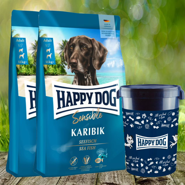 Happy Dog Supreme Karibik 2 x 11 kg inkl. Happy Dog Futtertonne 43 Liter