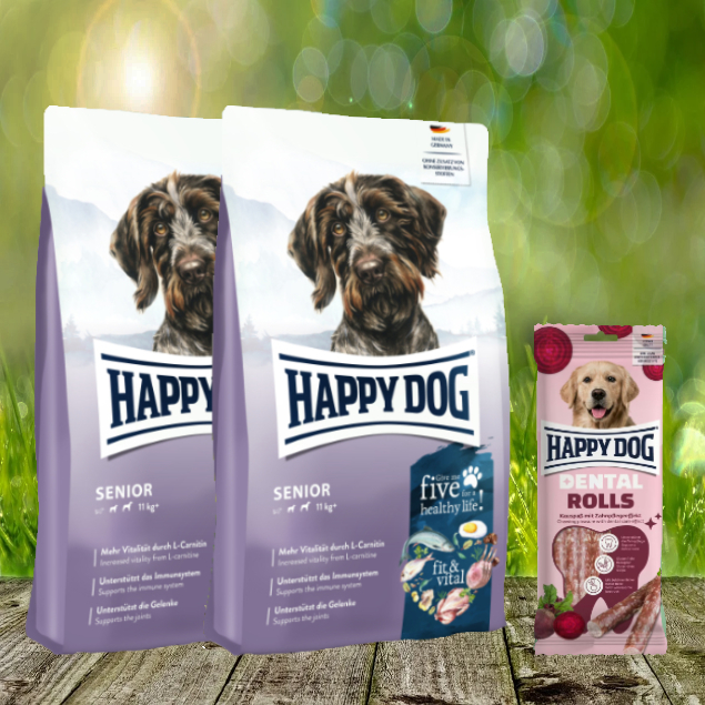 Happy Dog Fit & Vital Senior 2 x 12 kg + Happy Dog Dental Rolls *geschenkt*