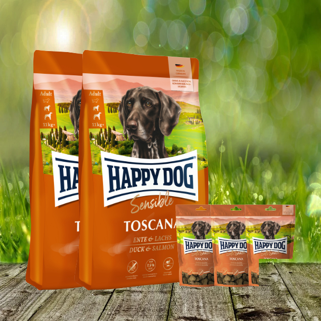 25 kg Happy Dog Supreme Toscana 2 x 12,5 kg + 3 x 100 g. Happy Dog Soft Snack Toscana geschenkt 25 kg Happy Dog Supreme Toscana 2 x 12,5 kg + 3 x 100 g. Happy Dog Soft Snack Toscana geschenkt