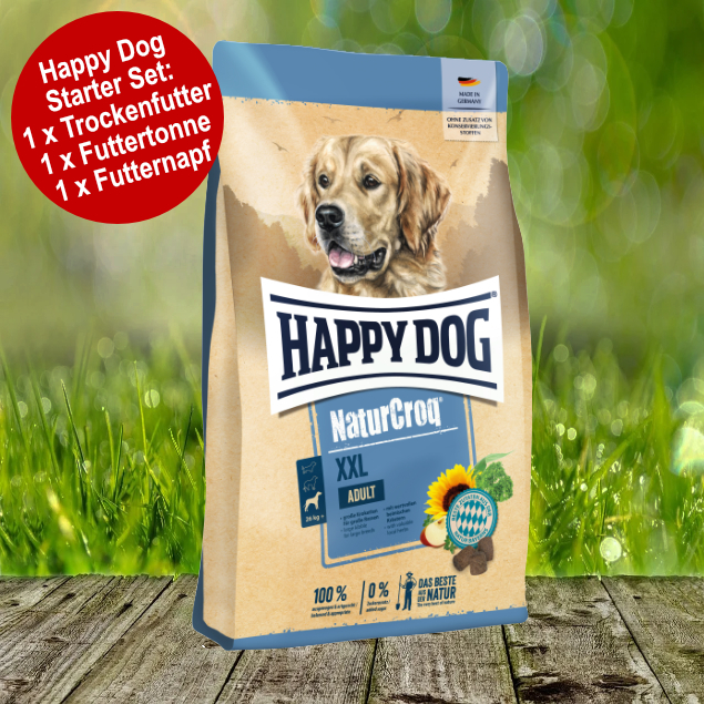 Happy Dog Premium NaturCroq XXL Starter-Set inkl. Futtertonne und Futternapf Happy Dog Premium NaturCroq XXL Starter-Set inkl. Futtertonne und Futternapf