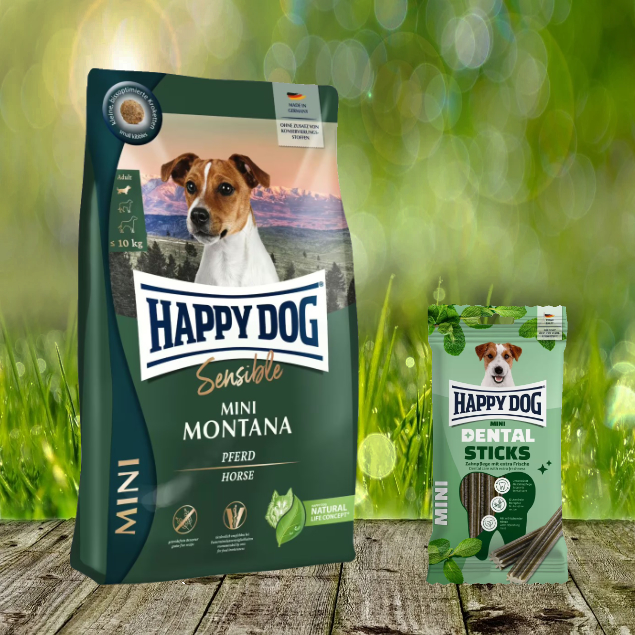 Happy Dog Supreme Mini Montana 4 kg + Happy Dog Dental Snacks Dental Sticks Mini *geschenkt*