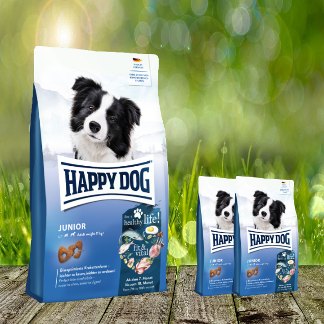 Happy Dog fit & vital Junior - Ausgewogenes Junghund-Futter - 10 kg + 2 x 1 kg