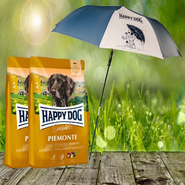 Happy Dog Supreme Piemonte 2x 10 kg + HD / HC XXL Sonnen- und Regenschirm