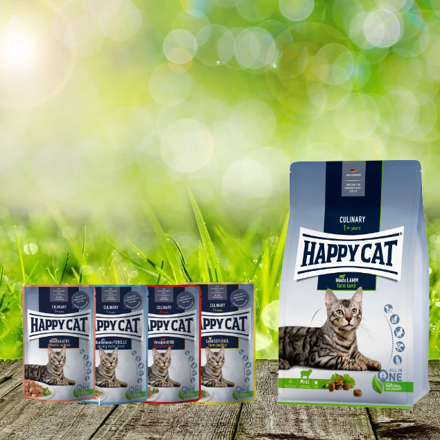 Happy Cat Culinary Adult Weide-Lamm 10 kg plus Happy Cat 4 x Pouches geschenkt