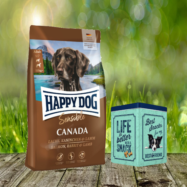 Retro Aktion - Happy Dog Supreme Sensible Canada 11 kg + Happy Dog Retro Dose (ca. 15,5 x 15,5 x 19,5 cm)