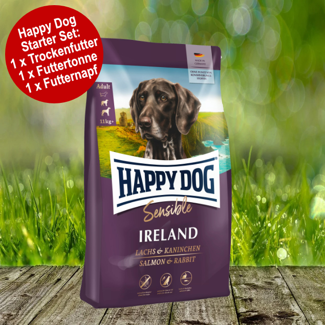 Happy Dog Supreme Sensible Ireland Starter-Set inkl. Futtertonne und Futternapf Happy Dog Supreme Sensible Ireland Starter-Set inkl. Futtertonne und Futternapf