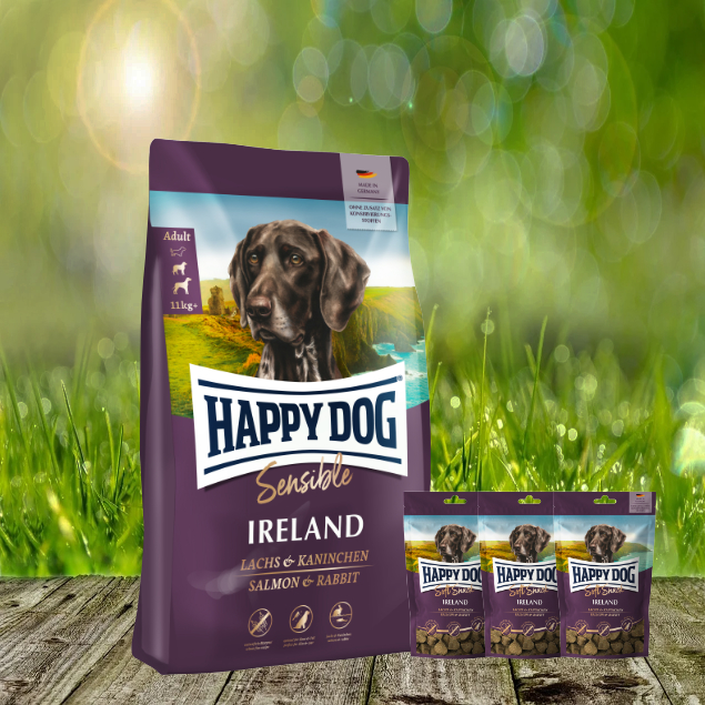 Happy Dog Supreme Ireland 12,5 kg + 3 x 100 g. Happy Dog Soft Snack Ireland geschenkt Happy Dog Supreme Ireland 12,5 kg + 3 x 100 g. Happy Dog Soft Snack Ireland geschenkt