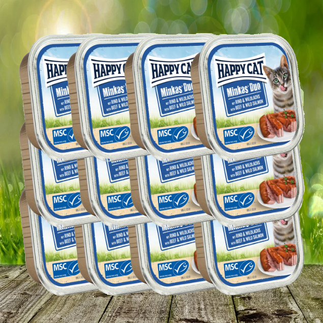 Minkas-Men-Wildlachs-Rind-1 Happy Cat Minkas Duo Menu - Rind & Lachs 16 x 100 g