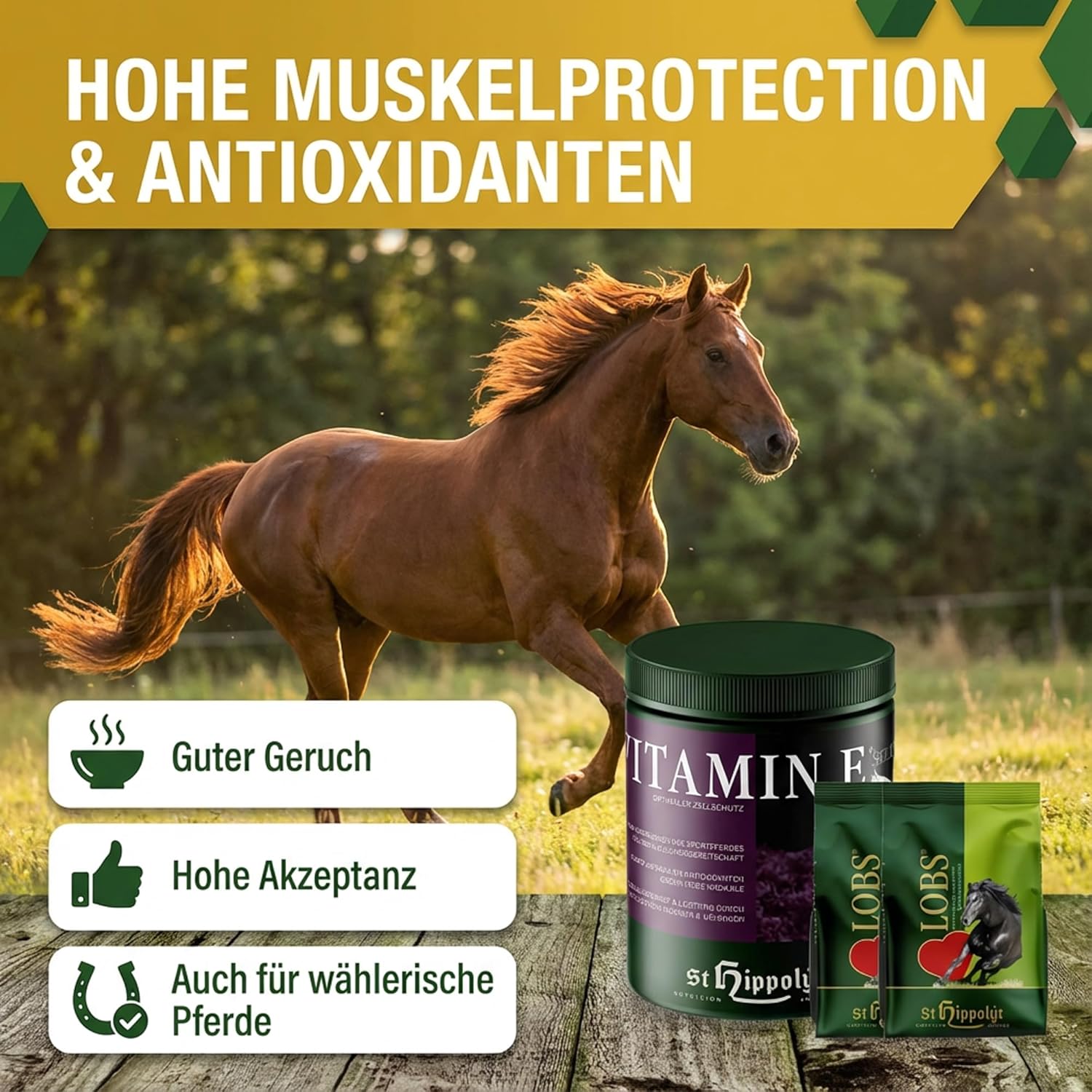 St. Hippolyt Vitamin E plus Selen 1 kg + St. Hippolyt Lobs Belohnungswürfel 2 x 1 kg geschenkt