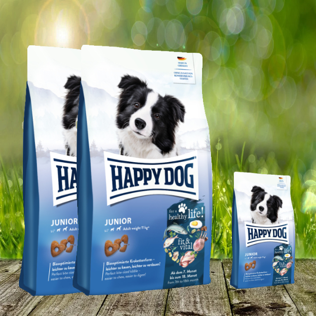 Happy Dog fit & vital Junior - Ausgewogenes Junghund-Futter - 2 x 10 kg + 4 kg