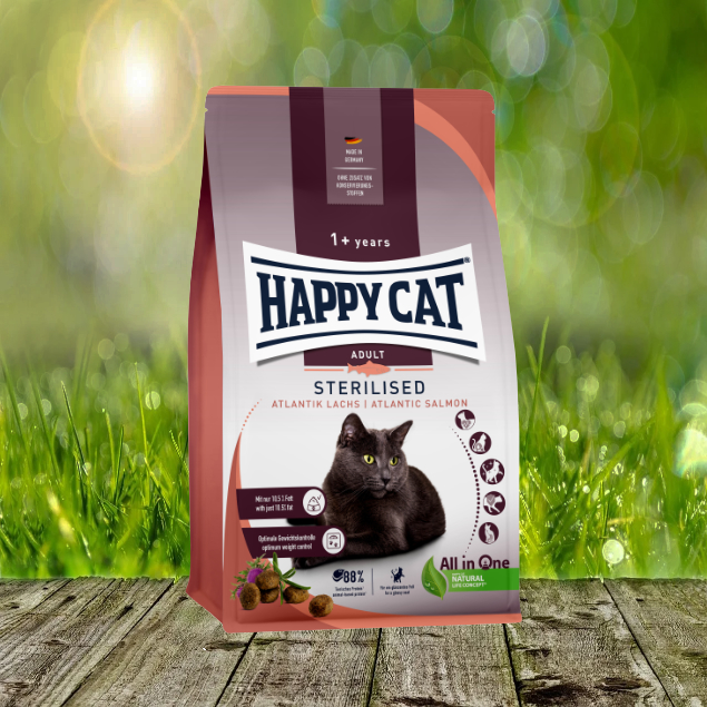 Happy Cat Sterilised Adult Atlantik-Lachs - Fettreduziertes Futter – perfekt nach der Kastration der Katze Happy Cat Sterilised Adult Atlantik-Lachs - Fettreduziertes Futter – perfekt nach der Kastration der Katze