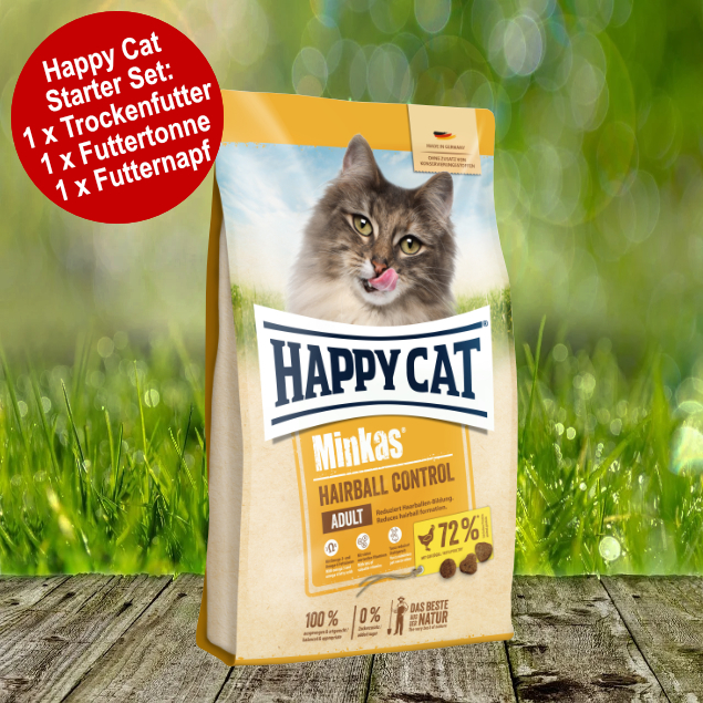 Happy Cat Minkas Hairball Control Geflügel Starter-Set inkl. Futtertonne und Futternapf Happy Cat Minkas Hairball Control Geflügel Starter-Set inkl. Futtertonne und Futternapf