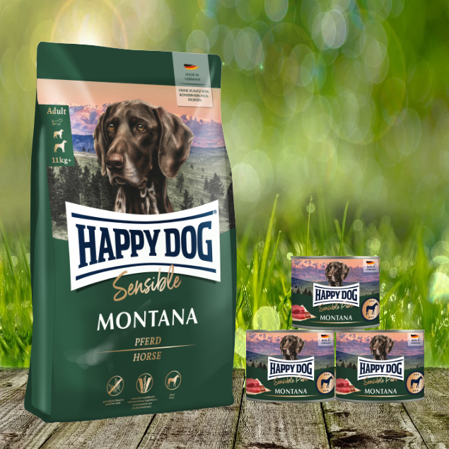 Happy Dog Montana 10 kg + Sensible Pure Montana 3 x 200 g geschenkt Happy Dog Montana 10 kg + Sensible Pure Montana 3 x 200 g geschenkt