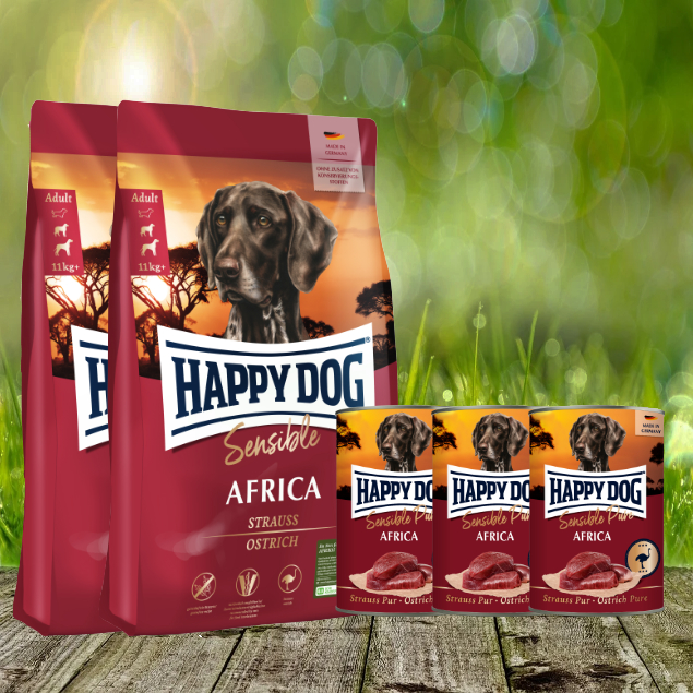 Happy Dog Supreme Sensible Africa 2 x 12,5 kg + Happy Dog Sensible Pure Africa 3 x 400 g Happy Dog Supreme Sensible Africa 2 x 12,5 kg + Happy Dog Sensible Pure Africa 3 x 400 g