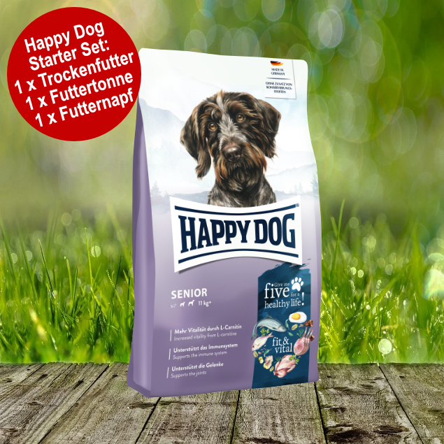 Happy Dog Fit & Vital Senior Starter-Set inkl. Futtertonne und Futternapf Happy Dog Fit & Vital Senior Starter-Set inkl. Futtertonne und Futternapf