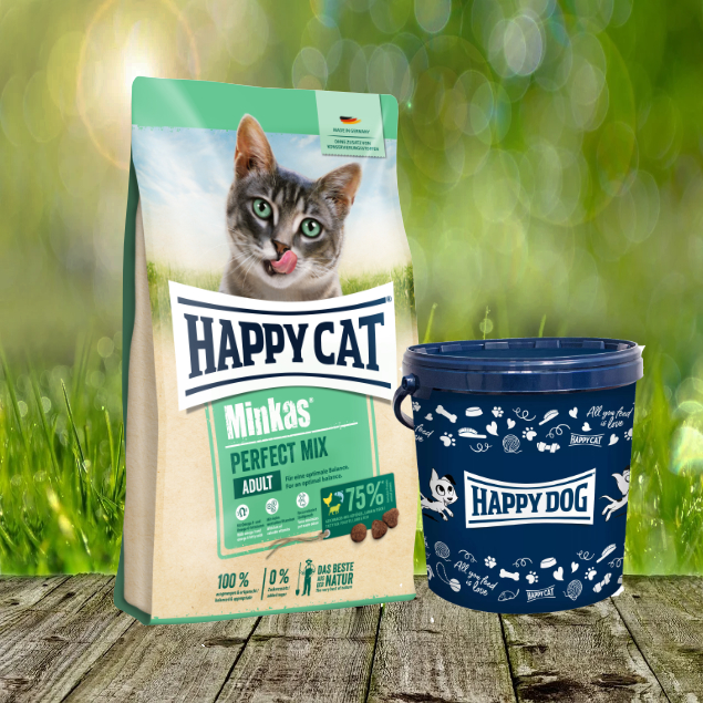 Happy Cat Minkas Perfect Mix Geflügel, Fisch & Lamm 2 x 10 kg + Futtertonne 20 Liter geschenkt Happy Cat Minkas Perfect Mix Geflügel, Fisch & Lamm 2 x 10 kg + Futtertonne 20 Liter geschenkt
