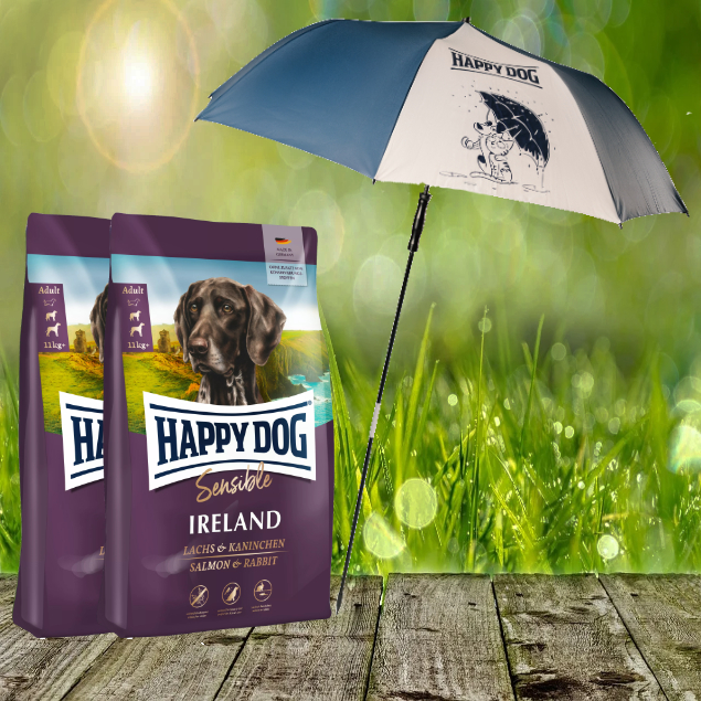 Happy Dog Supreme Sensible Ireland 2 x 12,5 kg + HD / HC XXL Sonnen- und Regenschirm