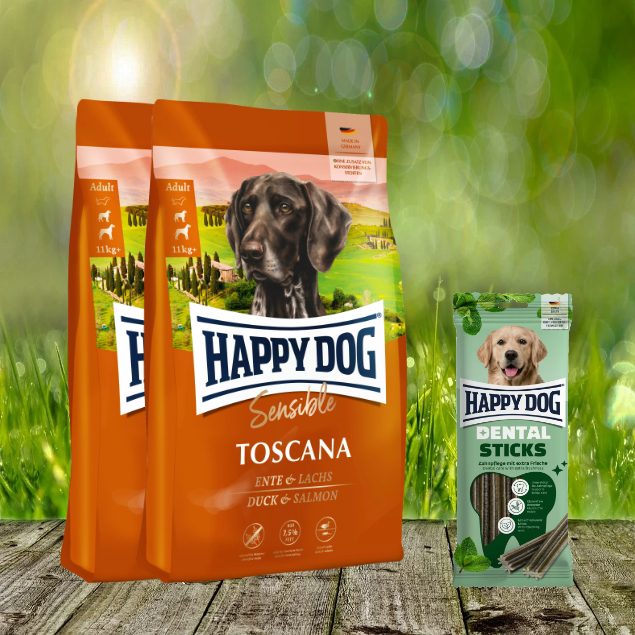 Happy Dog Supreme Sensible Toscana 2 x 12,5 kg + Happy Dog Dental Sticks *geschenkt*