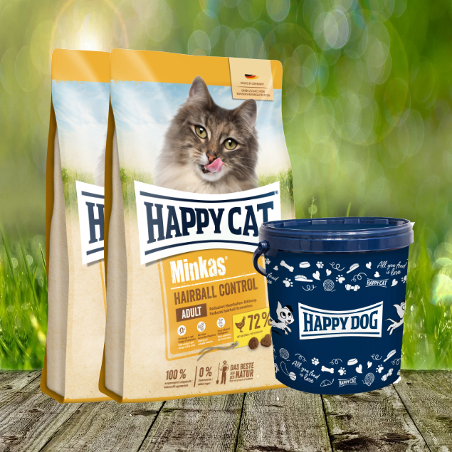 Happy Cat Minkas Hairball Control Geflügel 2 x 10 kg + Futtertonne 20 Liter geschenkt Happy Cat Minkas Hairball Control Geflügel 2 x 10 kg + Futtertonne 20 Liter geschenkt
