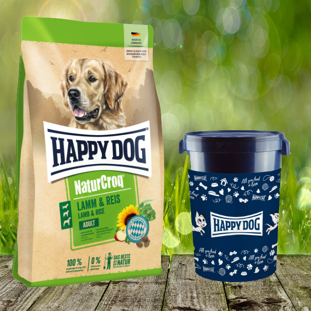 Happy Dog Premium NaturCroq Lamm und Reis 15 kg inkl. Happy Dog Futtertonne 43 Liter Happy Dog Premium NaturCroq Lamm und Reis 15 kg inkl. Happy Dog Futtertonne 43 Liter