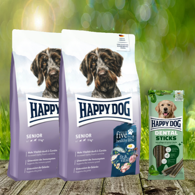 Happy Dog Fit & Vital Senior 2 x 12 kg + Happy Dog Dental Sticks *geschenkt*
