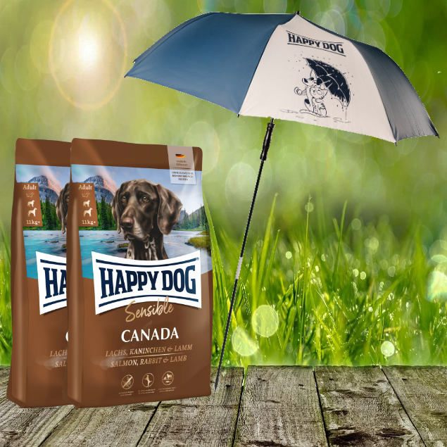 Happy Dog Supreme Sensible Canada 2 x 11 kg + HD / HC XXL Sonnen- und Regenschirm