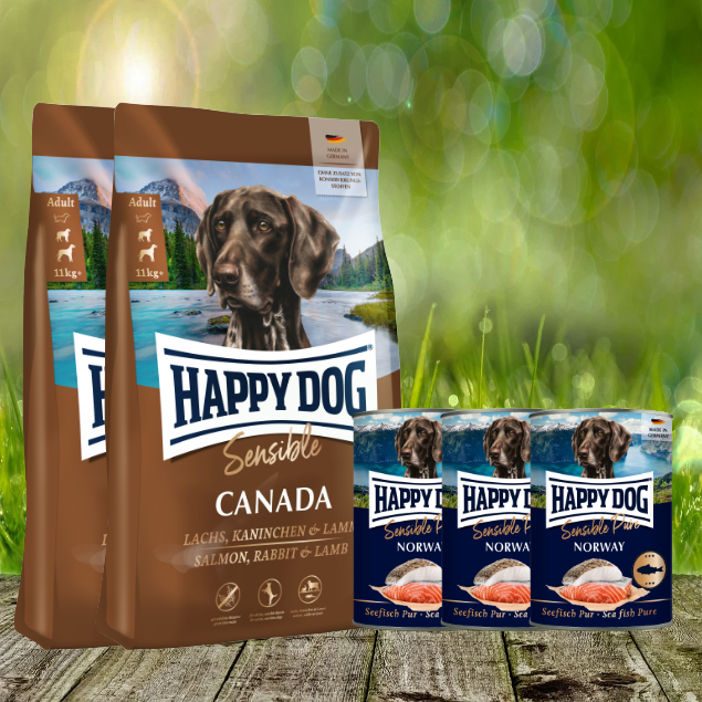 Happy Dog Supreme Sensible Canada 2 x 11 kg + Happy Dog Sensible Pure Norway 3 x 400 g Happy Dog Supreme Sensible Canada 2 x 11 kg + Happy Dog Sensible Pure Norway 3 x 400 g