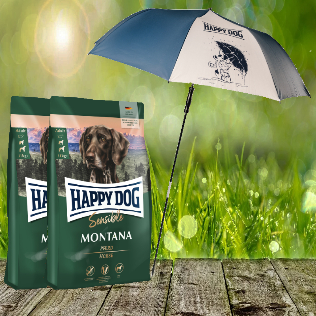 Happy Dog Supreme Montana 2 x 10 kg + HD / HC XXL Sonnen- und Regenschirm