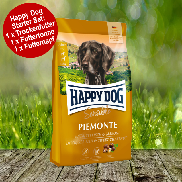 Happy Dog Supreme Piemonte Starter-Set inkl. Futtertonne und Futternapf Happy Dog Supreme Piemonte Starter-Set inkl. Futtertonne und Futternapf
