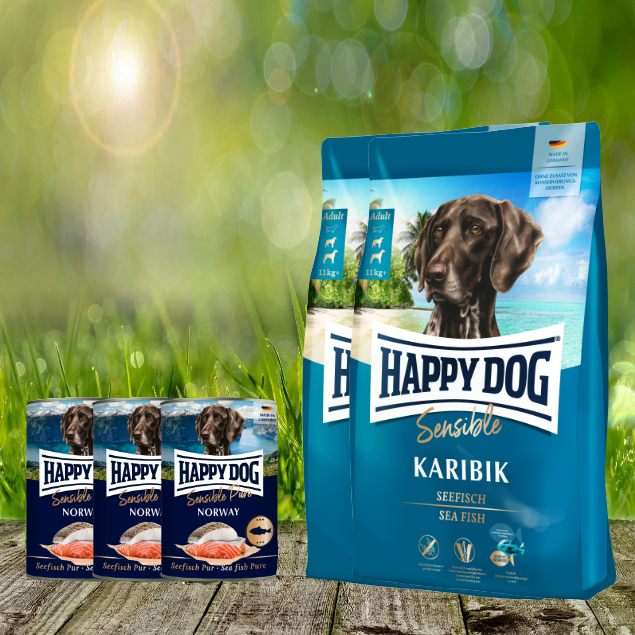 Happy Dog Supreme Sensible Karibik 2 x 11 kg + Happy Dog Sensible Pure Norway 3 x 400 g Happy Dog Supreme Sensible Karibik 2 x 11 kg + Happy Dog Sensible Pure Norway 3 x 400 g