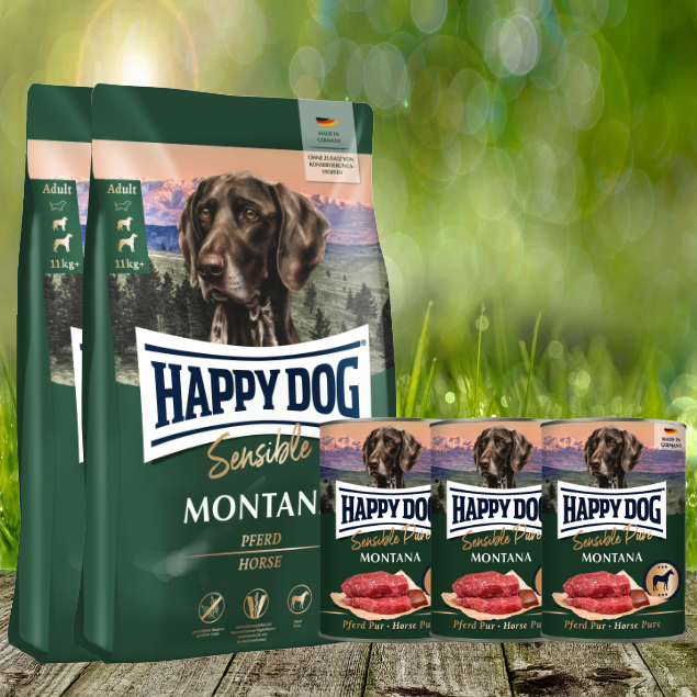 Happy Dog Supreme Montana 2 x 10 kg + Happy Dog Sensible Pure Montana 3 x 400 g Happy Dog Supreme Montana 2 x 10 kg + Happy Dog Sensible Pure Montana 3 x 400 g