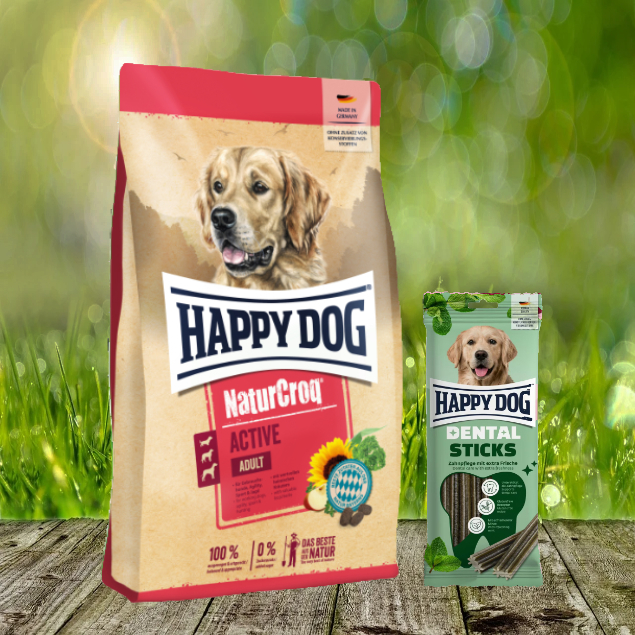 Happy Dog Premium NaturCroq Active 15 kg + Happy Dog Dental Sticks *geschenkt*