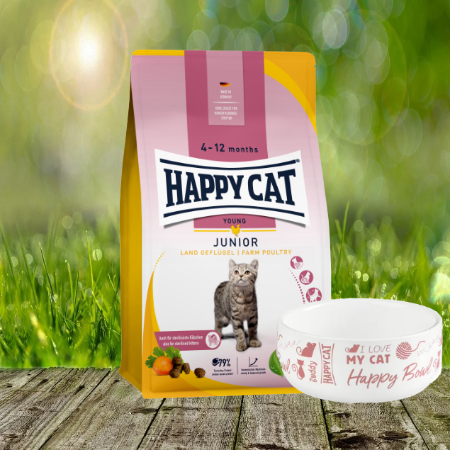 Happy Cat Young Junior Land-Geflügel 4 kg - Optimale Ernährung für junge Katzen in der zweiten Wachstumsphase + Futternapf Happy Cat Young Junior Land-Geflügel 4 kg - Optimale Ernährung für junge Katzen in der zweiten Wachstumsphase + Futternapf