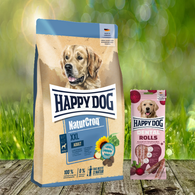 Happy Dog Premium NaturCroq XXL 15 kg + Happy Dog Dental Rolls *geschenkt*