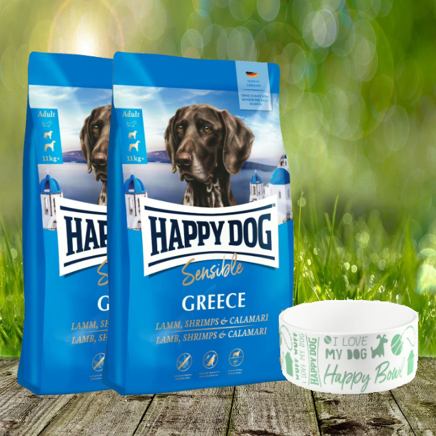 Happy Dog Supreme Sensible Greece 2 x 11 kg + Happy Dog Keramik Napf *geschenkt*