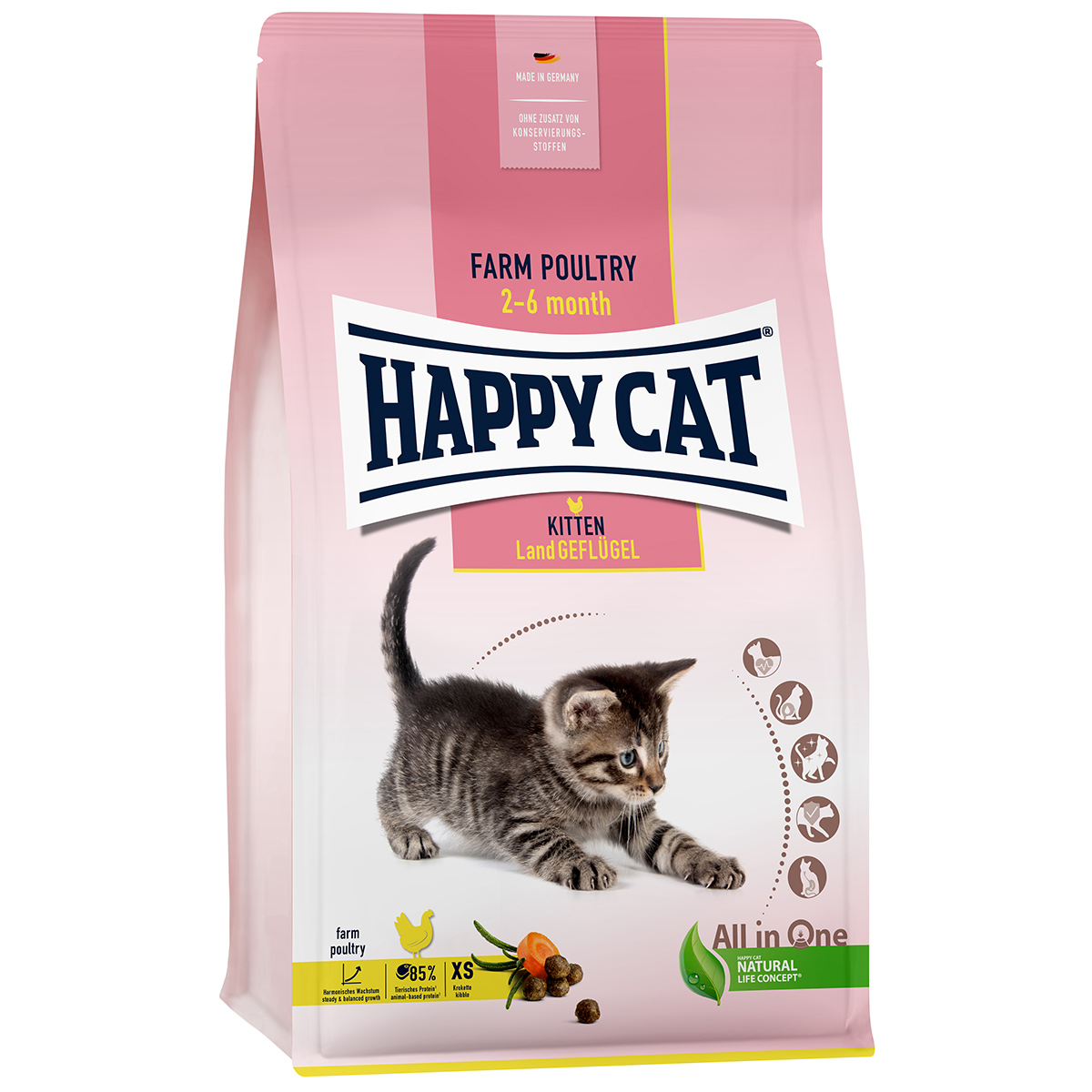 Happy Cat Young Kitten Land-Geflügel - Leicht verdauliches Kittenfutter ab der 5. Woche Happy Cat Young Kitten Land-Geflügel - Leicht verdauliches Kittenfutter ab der 5. Woche