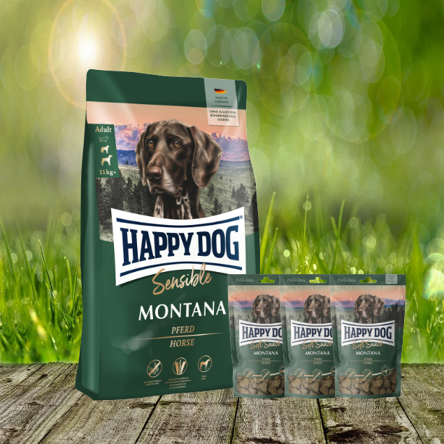 Happy Dog Supreme Montana 10 kg + 3 x 100 g. Happy Dog Soft Snack Montana Happy Dog Supreme Montana 10 kg + 3 x 100 g. Happy Dog Soft Snack Montana