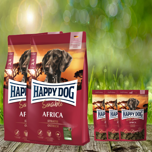 25 kg Happy Dog Supreme Africa 2 x 12,5 kg + 3 x 100 g Happy Dog Soft Snack Africa geschenkt 25 kg Happy Dog Supreme Africa 2 x 12,5 kg + 3 x 100 g Happy Dog Soft Snack Africa geschenkt