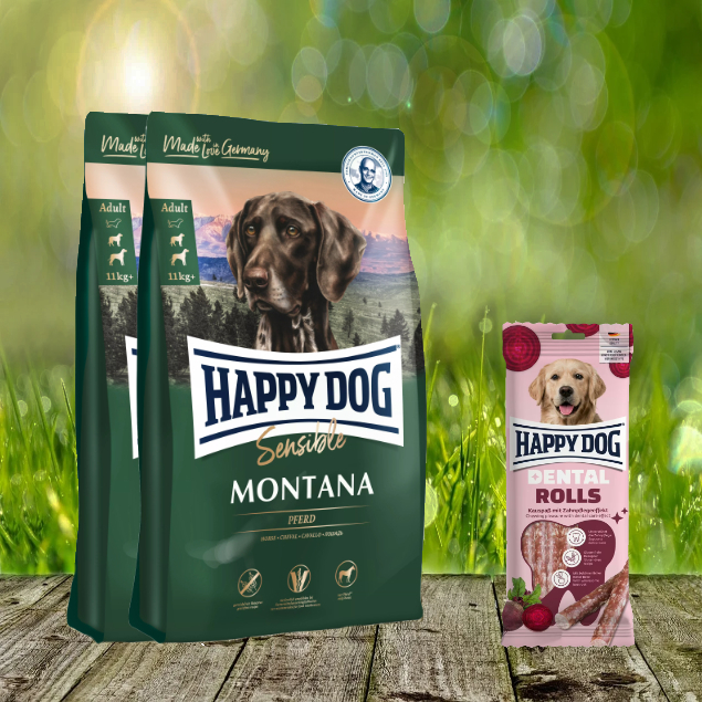 Happy Dog Supreme Montana 2 x 10 kg + Happy Dog Dental Rolls *geschenkt*