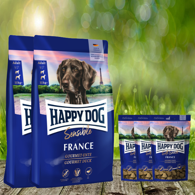 22 kg Happy Dog Supreme France 2 x 11 kg + 3 x 100 g. Happy Dog Soft Snack France geschenkt 22 kg Happy Dog Supreme France 2 x 11 kg + 3 x 100 g. Happy Dog Soft Snack France geschenkt