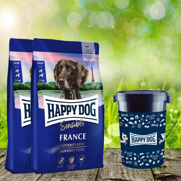 France-plus-Futtertonne Happy Dog Sensible France inkl. Happy Dog Futtertonne 43 Liter